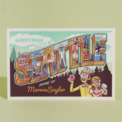 Seattle Landmark Postcards - MarninSaylor’s Illustrated Keepsakes | MarninSaylor