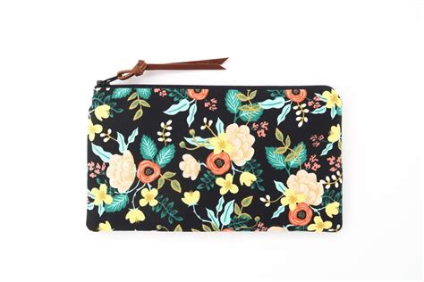 Cute Black Pencil Case Floral Cosmetic Bag Padded Zipper Pouch Cute