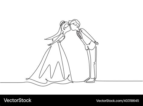 Single Continuous Line Drawing Married Couple Vector Image