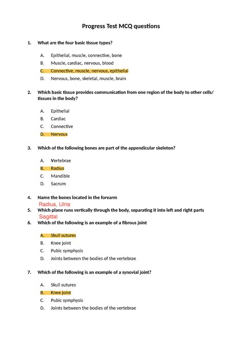 Mcq Answers Hubs Progress Test Mcq Ques Ons What Are The Four Basic