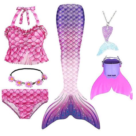Sommerpige Havfrue Hale Med Monofin Halloween Kostume Prinsesse Kjole Badedragt Bikini Badedragt