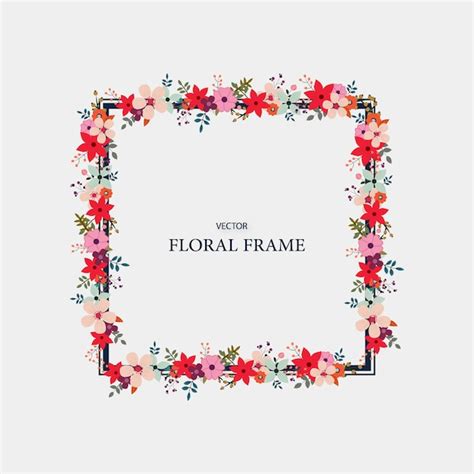 Moldura Floral Quadrada Vetor Premium