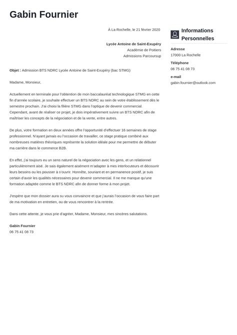 Exemple De Lettre De Motivation Pour Bts Nrc Comment Rédiger Une