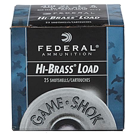 410 Bore Game Shok Hi Brass Load 2 1 2 6 Shot Shotshells 25 Rounds