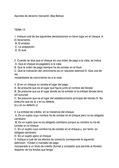 Test De Derecho Mercantil Del Tema 13 Apuntes De Derecho Mercantil