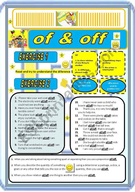 Of And Off Esl Worksheet By Richard K