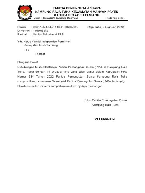 Surat Usulan Sekretariat Pps Raja Tuha Pdf