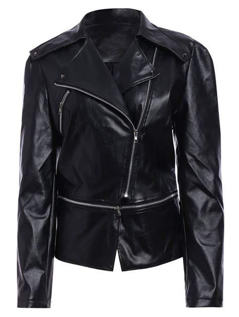 82 Off Zipper Up Faux Leather Biker Jacket Rosegal