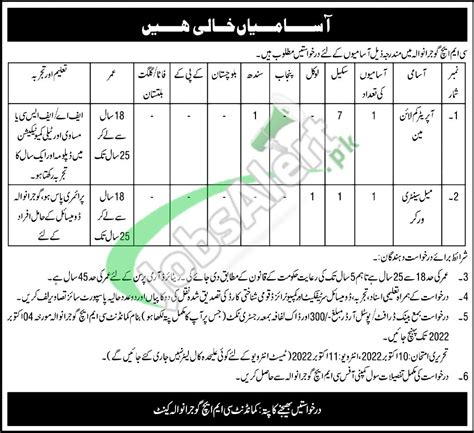 Cmh Gujranwala Jobs Combined Military Hospital October Advertisement