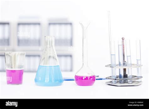 Chemical Flasks With Reagents Isolated Over White Background Stock