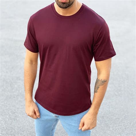 Mens Basic Round Neck T Shirt In Claret Red Body Size S Color Claret