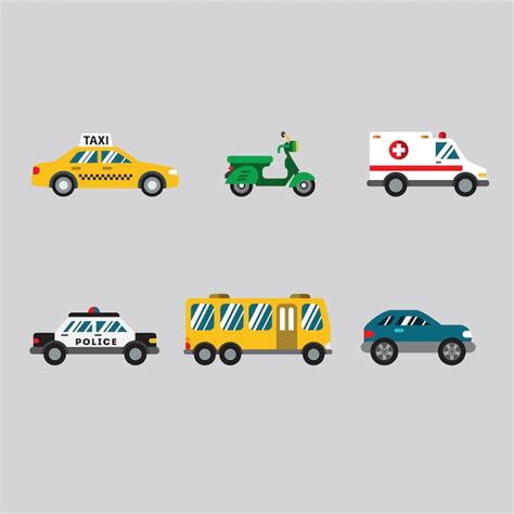 Serie De Iconos De Transporte En Colores Planos Vector Premium