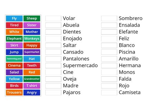 Vocabulario Revision Une Las Parejas