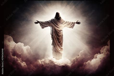 Resurrected Jesus Christ Reaching Out With Open Arms Concept Of