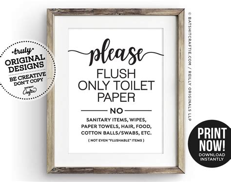 Cute Flush Only Toilet Paper Printable Bathroom Sign For Etsy