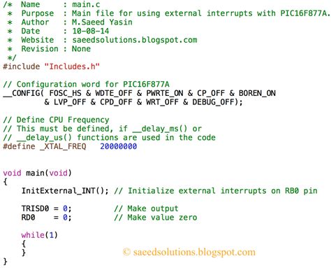 Saeed S Blog PIC16F877A External Interrupt Code Proteus Simulation