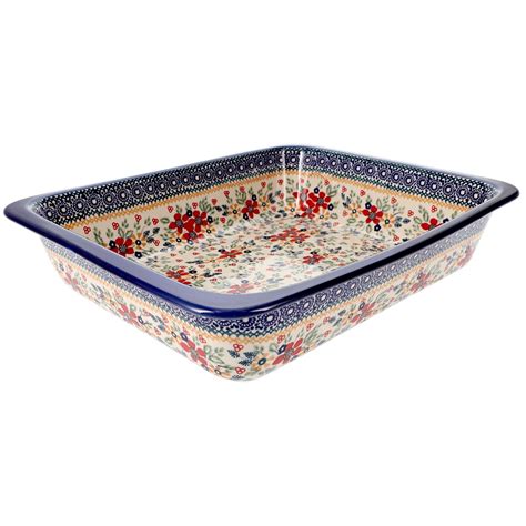 Polish Pottery - Deep Dish Lasagna Pan - Ruby Duet - The Polish Pottery Outlet