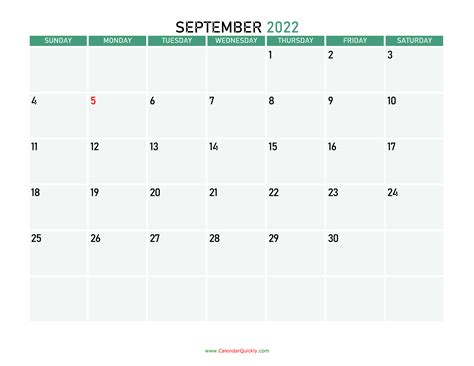 September 2022 Printable Calendar Calendar Quickly