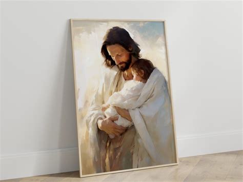 Jesus Holding Baby, Jesus and Child Painting, Christian Wall Art, Jesus Art, Bible Art, Modern ...