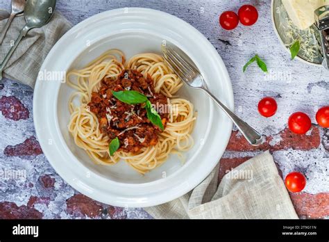 Vegetarian Meat Free Spaghetti Bolognese With Quorn Mince Stock Photo