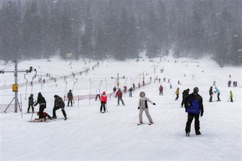 POLAND, ZAKOPANE - JANUARY 04, 2015: Skiing Near Nosal Peak High Tatra Mountains in Zakopane ...