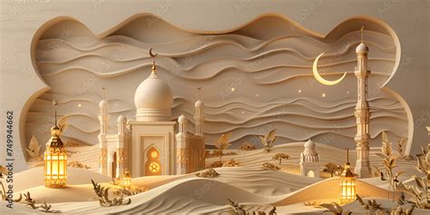 Ramadan Kareem Card Design In Paper Cut Style Background With Growing