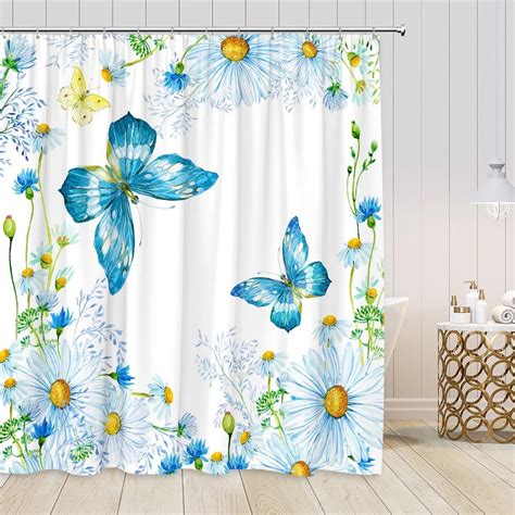 Watercolor Floral Shower Curtains Colorful Flowers Butterfly Daisy