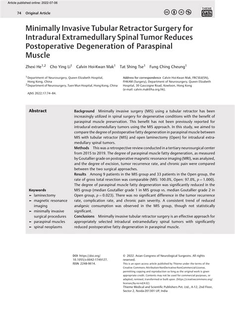 Pdf Minimally Invasive Tubular Retractor Surgery For Intradural