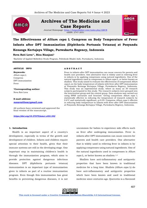 PDF The Effectiveness Of Allium Cepa L Compress On Body Temperature