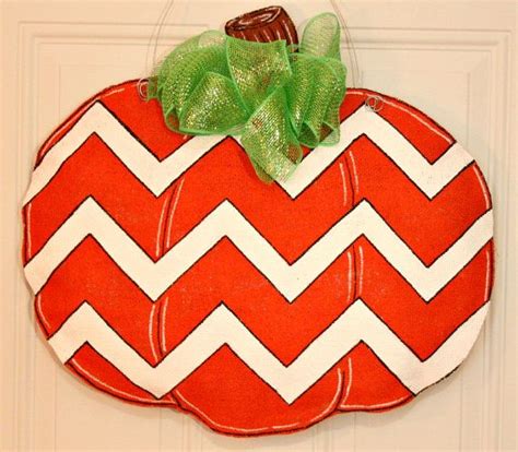 Fall Autumn Chevron Pumpkin Burlap Door Hanger Decoration Huge