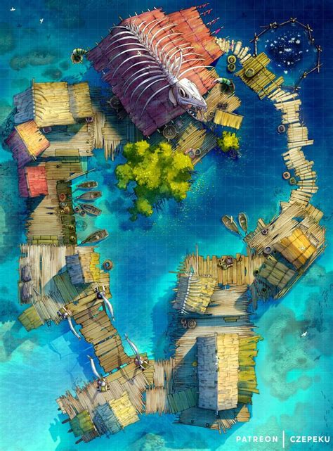 Floating Village 34x46 Cze And Peku Fantasy City Map Fantasy