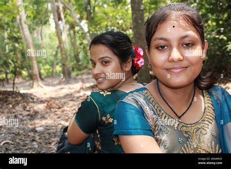 Two Beautiful Teenage Rural Indian Girls Outdoor Stock Photo Alamy