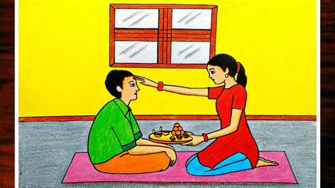 Bhai Dooj Drawinghow To Draw Bhai Dooj Special Scenerybhai Phota Drawing Easy For Beginners