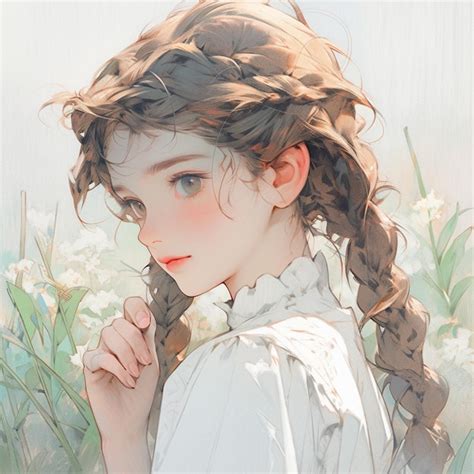 Premium Photo There Is A Painting Of A Girl With A Braid In Her Hair