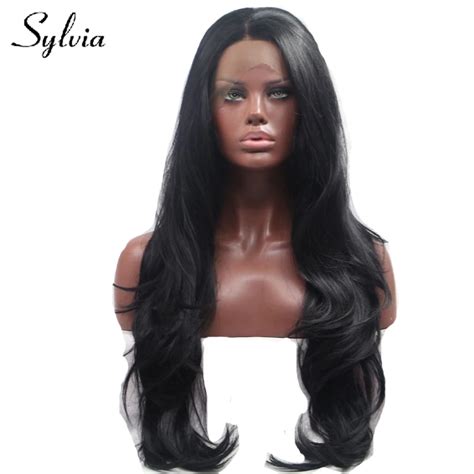 Sylvia 1b Black Natural Wave Synthetic Lace Front Wigs For Black Woman