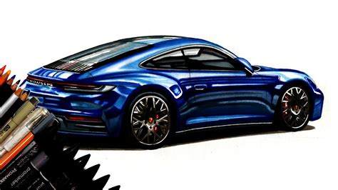 Realistic Car Drawing Porsche Carrera S Time Lapse Drawing