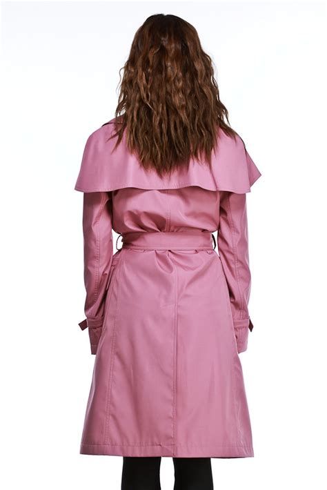 Contemporary Soft Pink Trench Coat With Detachable Cape Pink Raincoat