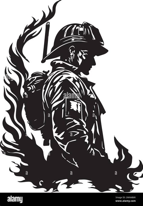 Firefighter Monochrome Logo Fireman Design Vector Illustration Stock