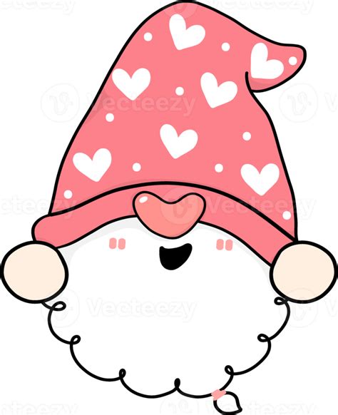 Cute Happy sweet pink Valentine Gnome cartoon doodle hand drawing 22025927 PNG