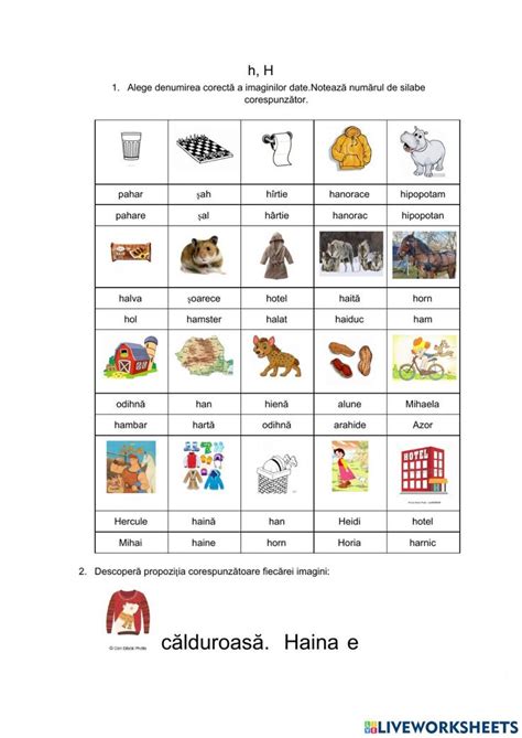 Litera H H Online Worksheet For Clasa I You Can Do The Exercises