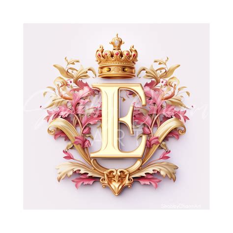 Letter E Monogram Wall Art Pink And Gold Crown Image Etsy Artofit