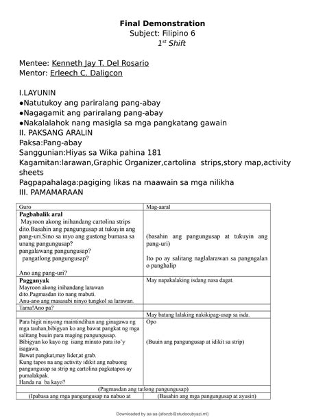 Lesson Plan For Grade 11 Filipino Ready Made Detailed Lesson Plans