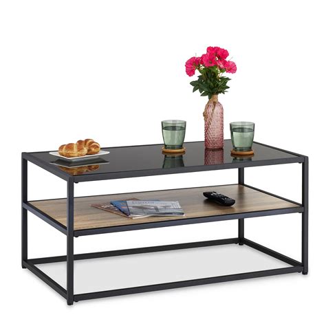 Relaxdays Table Basse 2 Niveaux Un En Verre Et L Autre Aspect Bois