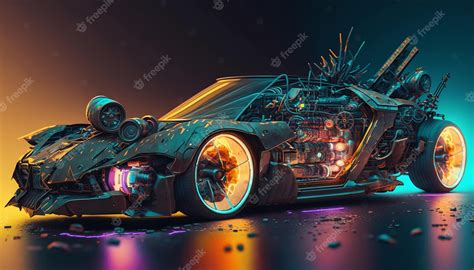 Premium Photo Futuristic Sci Fi Cyberpunk Car With Neon Lights At