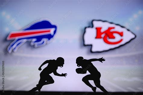 Buffalo Bills Vs Kansas City Chiefs Nfl Match Poster Two American Football Players Silhouette