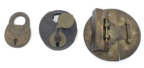 Lot 3 Vintage Padlocks Chinese Brass Lock