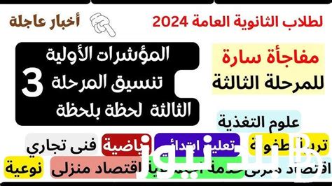 مؤشرات تنسيق الثانوية العامة المرحلة الثالثة 2024 للشعبتين العلمية