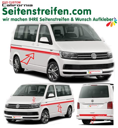 Vw Bus T4 T5 T6 Beach Custom Seitenstreifen Aufkleber Dekor Set 9461