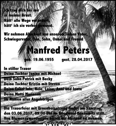 Traueranzeigen Von Manfred Peters Trauer Anzeigen De