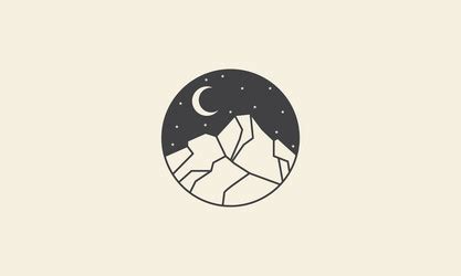 Simple Line Mountain In Circle With Moon Logo Vector Image